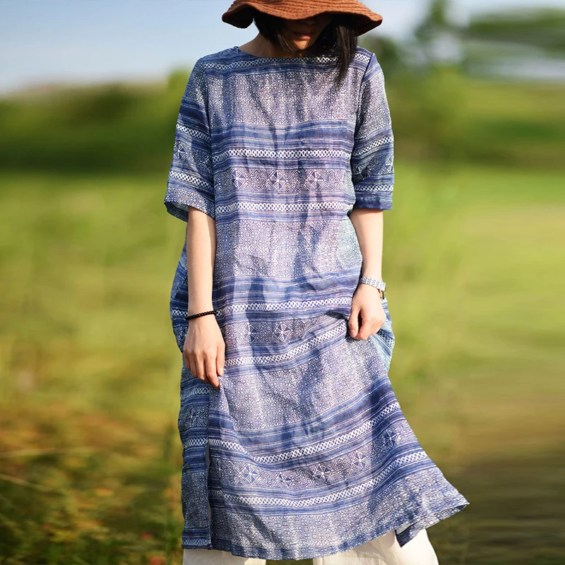 Женское постельное белье из хлопка с геометрическим рисунком Johnature синее