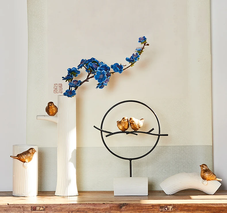 

Modern Ins Flower birds Resin Vase Ornaments Home Furnishing Crafts Fengshui Living Room Desk Figurines Decoration Office Statue