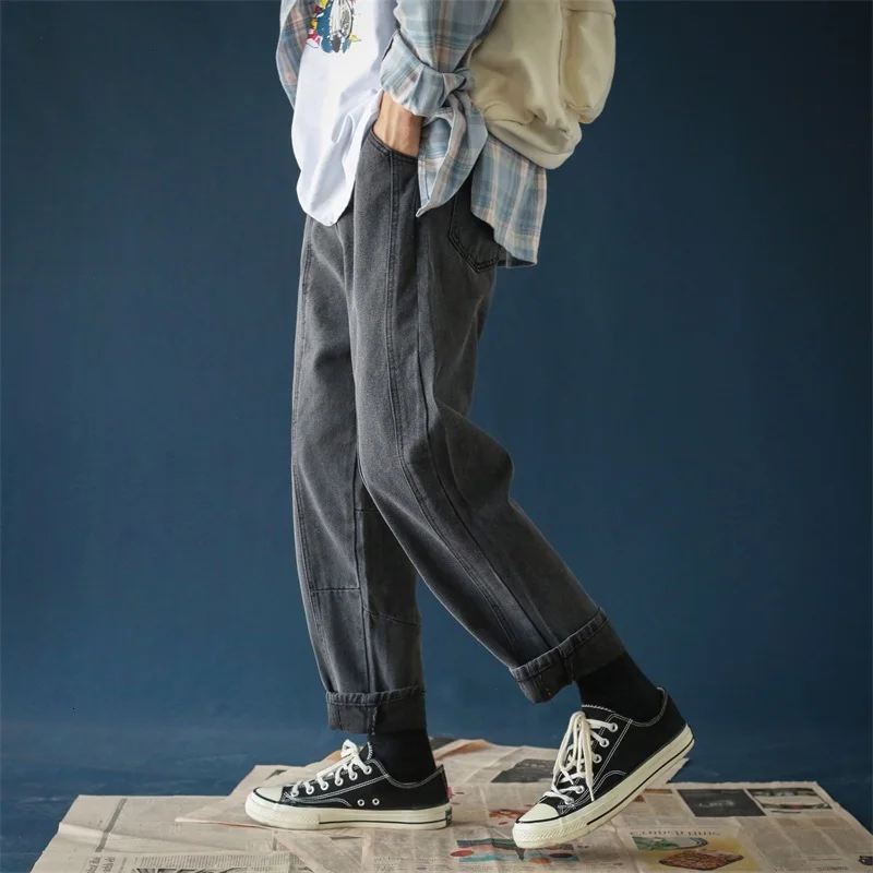 Мужские повседневные брюки в Вертикальную Полоску черные/синие мешковатые