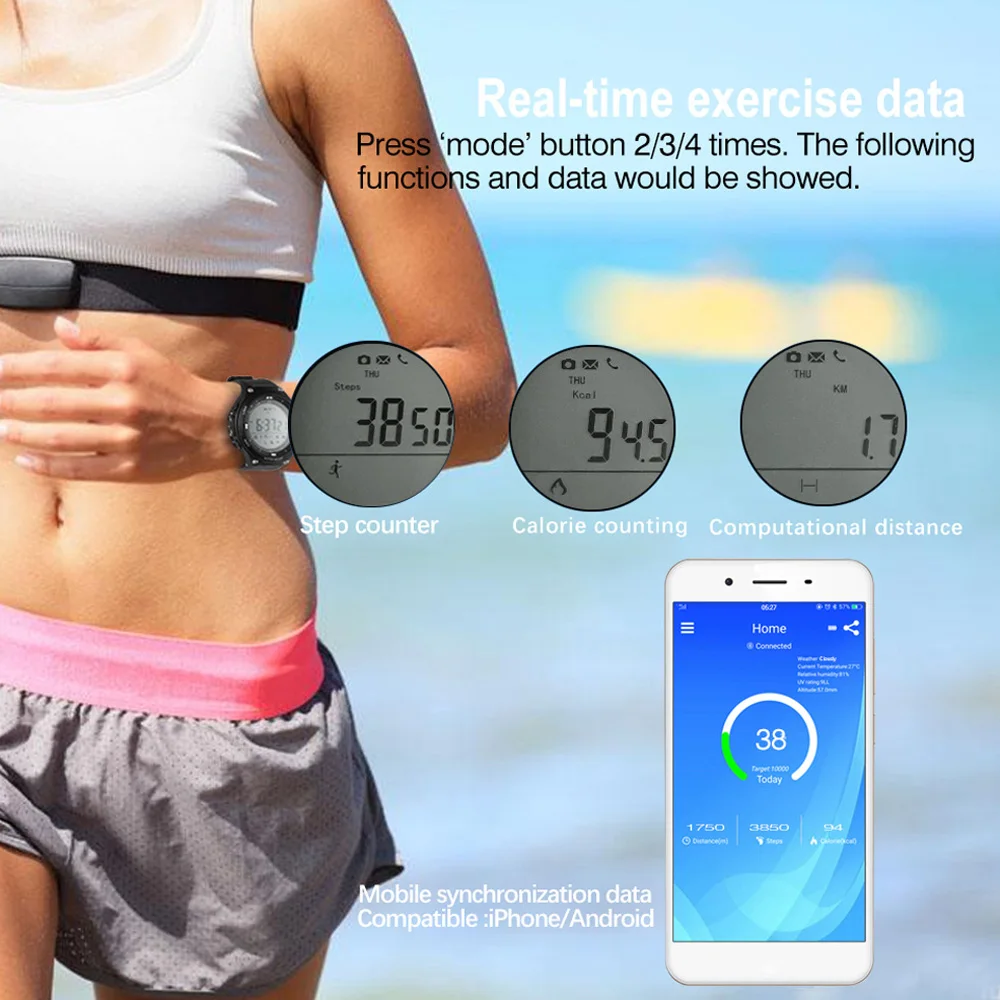 Водонепроницаемые наручные часы IP68 умные наружный телефон фитнес-трекер шагомер