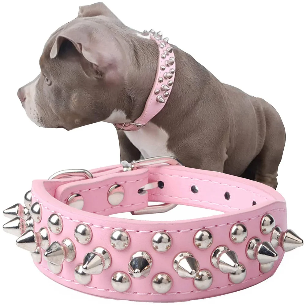 

Dog Collar Spiked Studded Dog Leash Spiked Studded Pet Dog Collar PU Leather For Dogs Sport Padded Bulldog Pug Dog Accessories