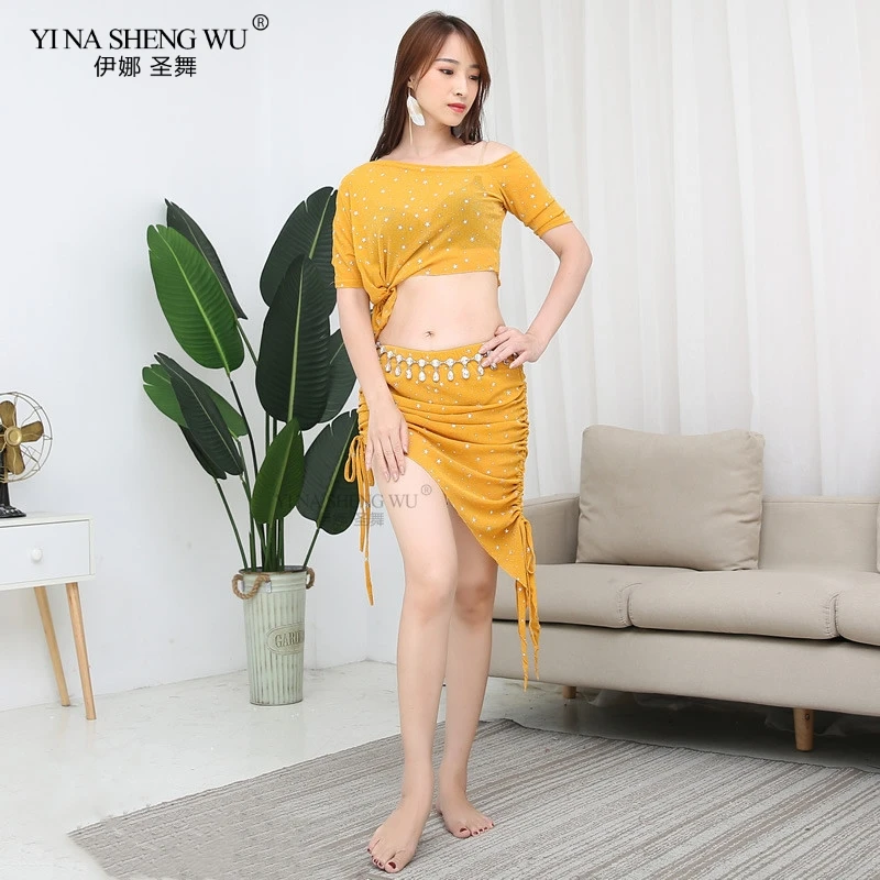 Новый женский танец живота одежда с блестками из 2 предметов спортивный костюм