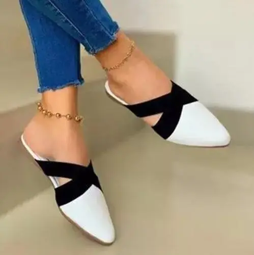 

2021 Summer New Women's Fashion PU Leather Slippers Simple Atmosphere Flat Heel Soft Bottom Casual Hot Women's Slippers KP084
