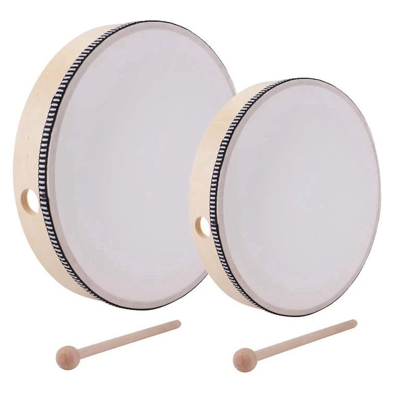 

2Pcs Hand Drum Kids Percussion Wood Frame Drum - 10 Inch & 8 Inch/ 25.5 Cm & 20.3 Cm