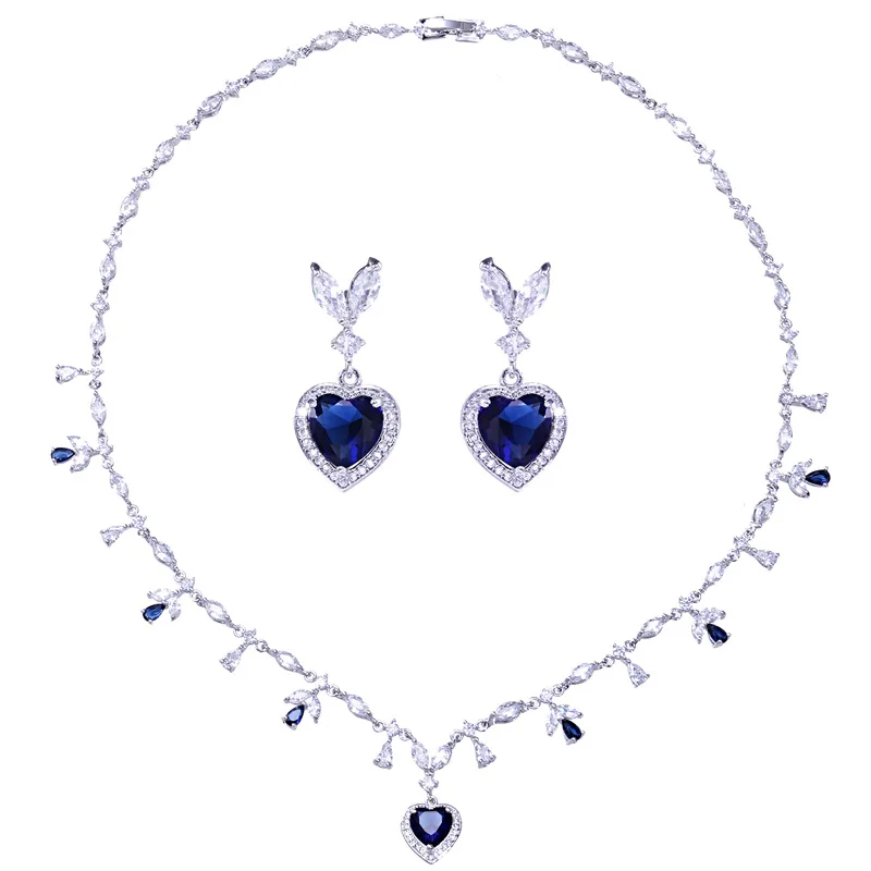 

Korean version of bridal simulation diamond jewelry set, heart-shaped zircon pendant, platinum-plated necklace