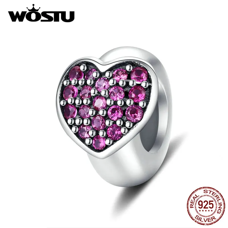 

WOSTU оригинальный браслет с силиконовым отверстием, в виде сердца, из настоящего серебра, с цирконием, ювелирные изделия с бриллиантами, изго...