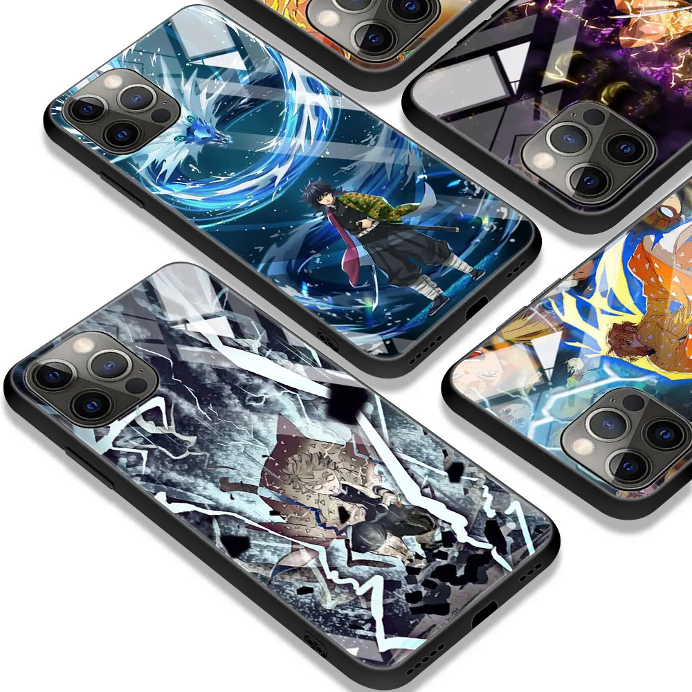 

Demon Slayer Anime Capa For Apple iPhone 11 13 12 Pro Case X XR XS Max 7 8 Plus 6 6S Tempered Glass Phone Cover 13mini 12mini