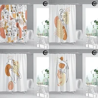 Waterproof Shower Curtain Non-Slip Bath Mat Set Nordic Minimalist Lines Geometric Bathroom Curtains Bathroom Carpet Home Decor