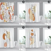 Waterproof Shower Curtain Non-Slip Bath Mat Set Nordic Minimalist Lines Geometric Bathroom Curtains Bathroom Carpet Home Decor