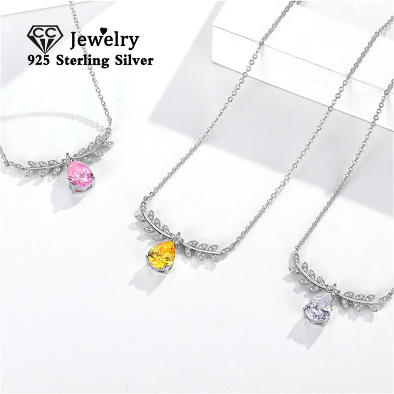 

CC Luxury Necklace for Women S925 Silver Water Drop Cubic Zirconia Stone Chocker Wedding Engagement Jewelry Accessories CCN345
