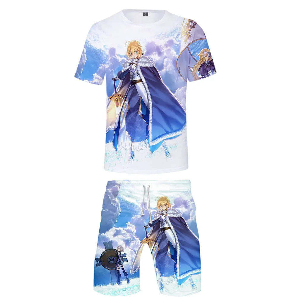Костюм для косплея Saber FGO Fate Grand Order рубашка и шорты с цветным 3D принтом Летние