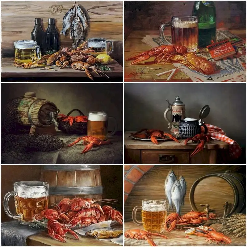 

CHENISTORY Diy Pictures By Numbers Lobster Fish Animals Oil Painting By Numbers Kits Drawing Canvas Beer HandPainted Home Decor