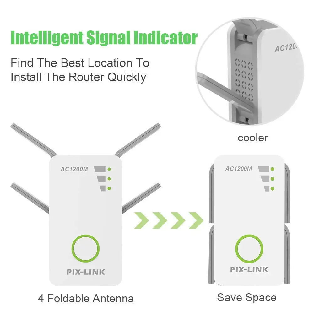 PIXLINK WiFi AC1200 маршрутизатор Wifi расширитель диапазона 1200 Мбит/с двухдиапазонный
