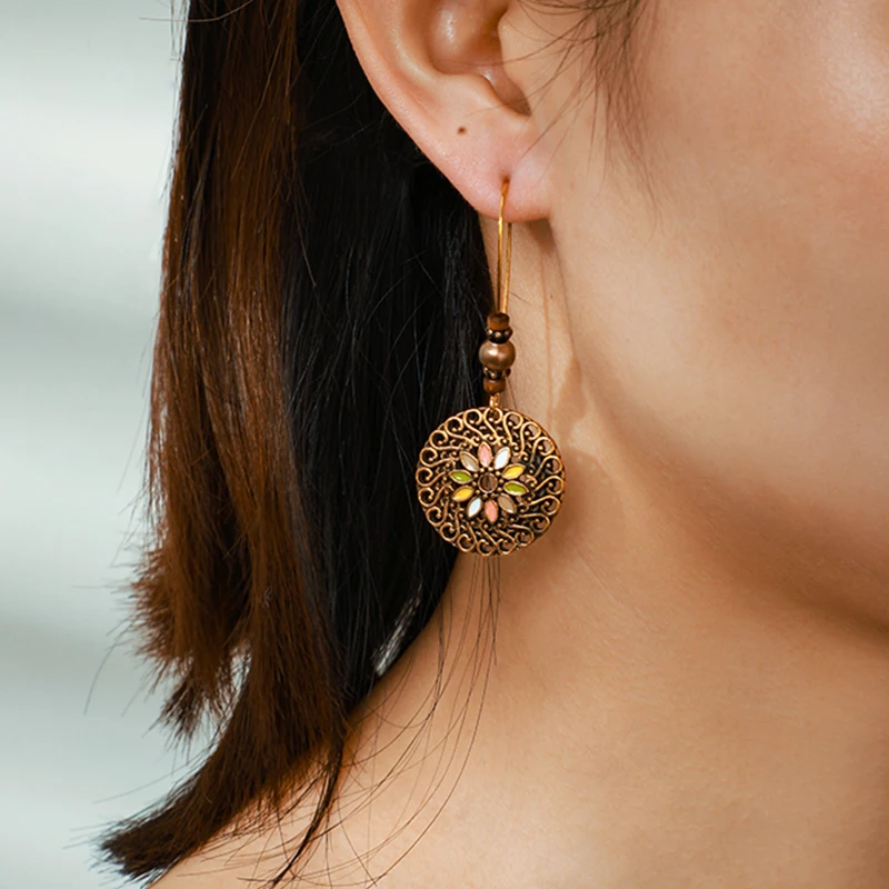 Tocona винтажные длинные висячие серьги с цветами мандалы для женщин ювелирные