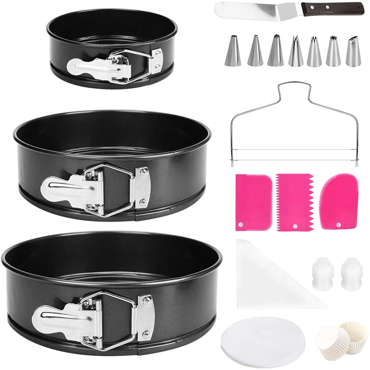 

Pan Set Premium Round Carbon Steel Non-stick Bakeware Cheesecake Pan with Removable Bottom and Cake Baking Tools