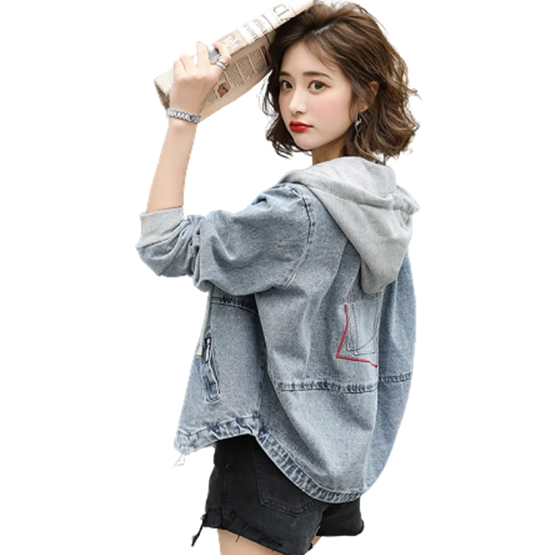 

Fashion denim clothing Spring and Autumn New Korean version of loose hooded ladies short coat wild jacket jacket thin BF