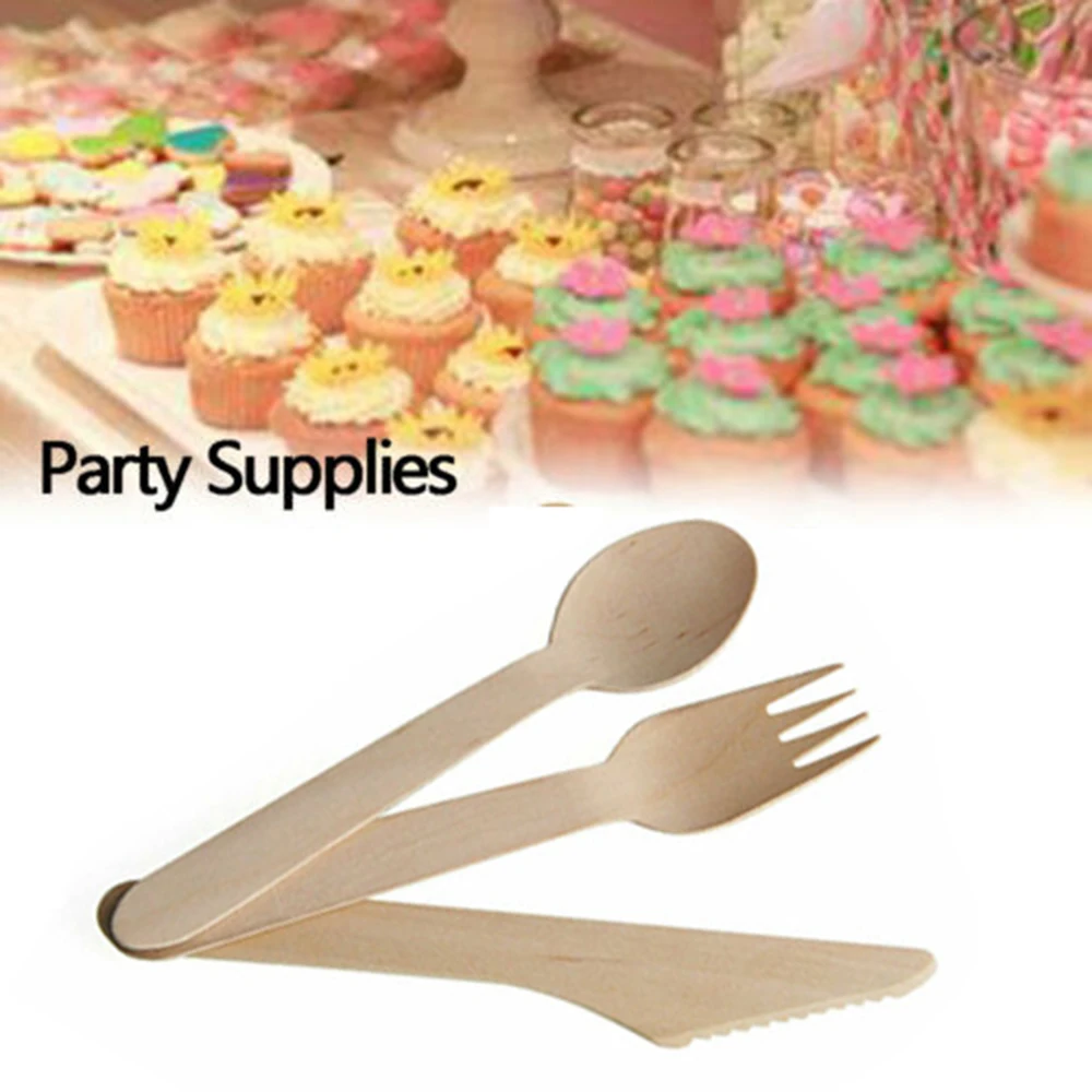 Description Picture 6 of item50pcs/pack Bamboo Wooden Cutlery Biodegradable Knives Forks Spoons Disposable Dinnerware Set Kitchen Dining Bar Tableware