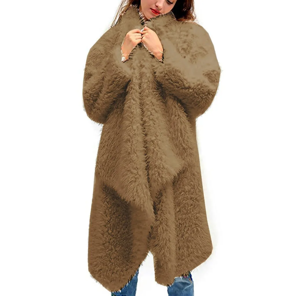 Faux Fur Coat Women Casual Long Sleeve Solid Color Open Front Cardigan Jacket Outwear Top Chaqueta Mujer bontjas Teddy | Женская одежда