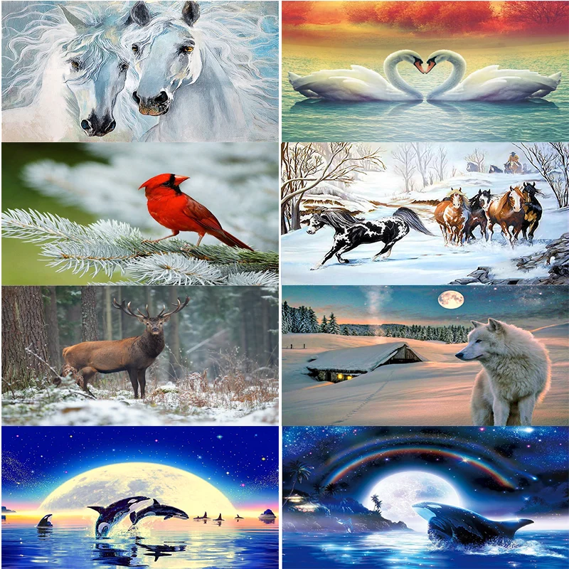

5D алмазная живопись, животное, лебедь, лошадь, Кит, мозаика «сделай сам», полностью круглая Алмазная вышивка, стразы, домашний декор