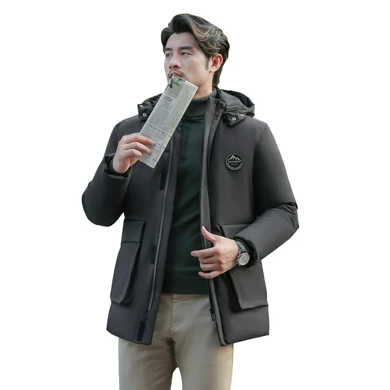 Мужской плотный пуховик с капюшоном деловая Повседневная теплая длинная куртка