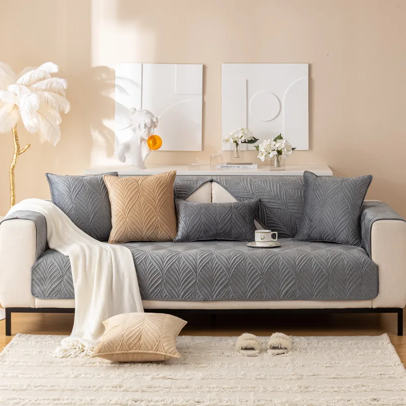 

Short Plush Sofa Cover Winter Sofa Towel Quilted Carpet Solid Color Rugs for Living Room Non-Slip Couch Cover CHAUSUB