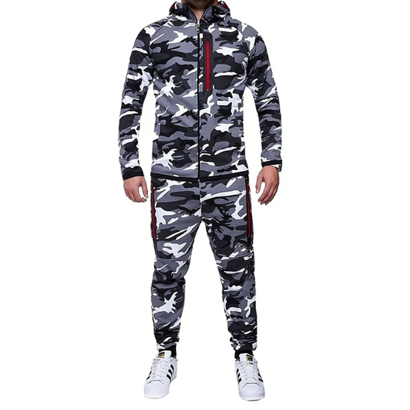 ZOGAA Autumn Men Camouflage Hoodies Tracksuit Zipper Casual 2 Piece Sets Tracksuits Male Sweatshirt Sweatpants Jogger Sport Suit | Мужская