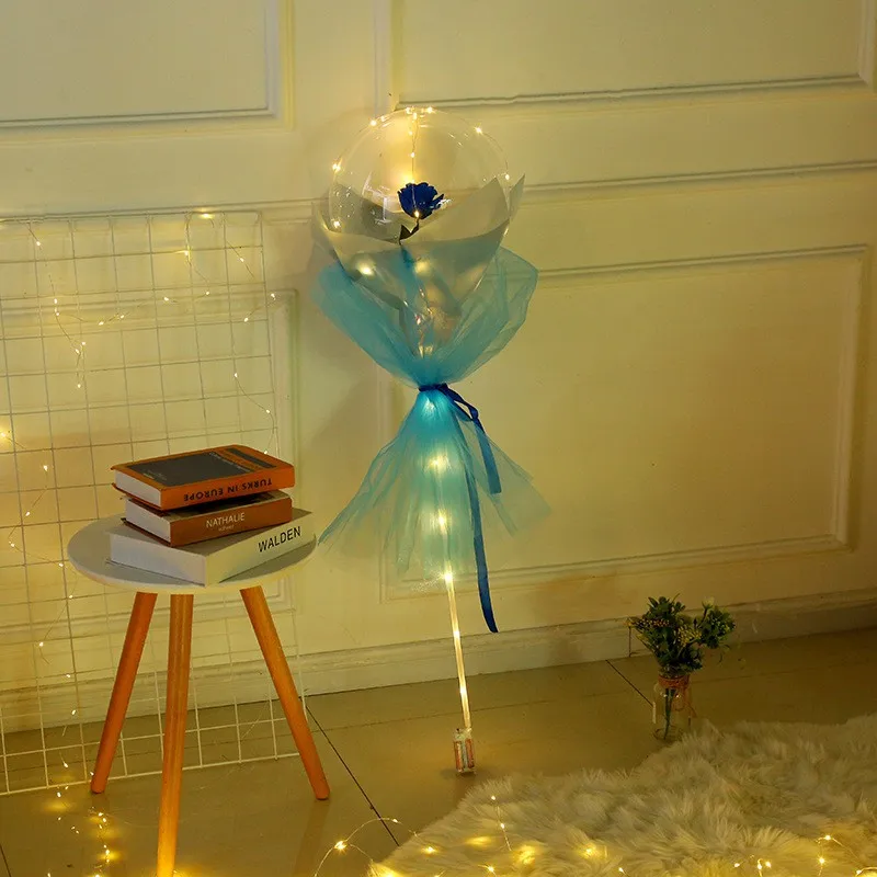 

LED Luminous Balloon Rose Bouquet Transparent Bobo Ball Rose Valentines Day Gift Birthday Party Wedding Decoration Balloons