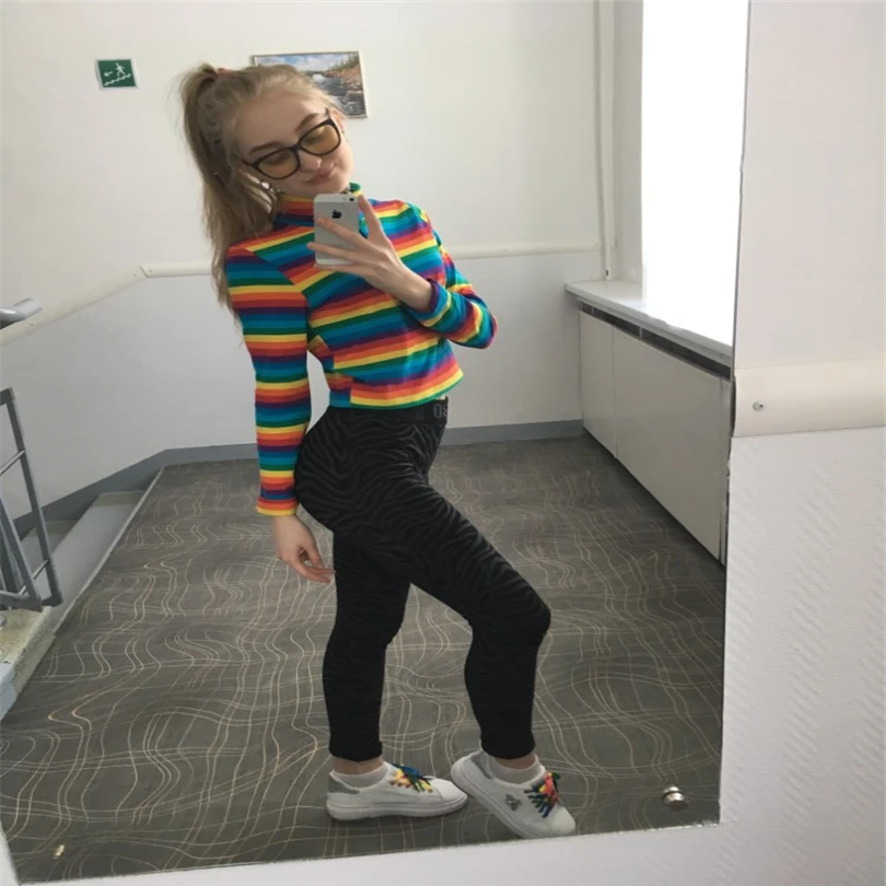 Женская водолазка с длинным рукавом разноцветная футболка на молнии модель