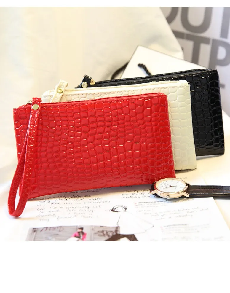 

WomenSoft Leather Crocodile grain Wallet Lady Clutch Coin Phone Card Holder Bag Long Purse Wallet High Quality Handbag wholesale