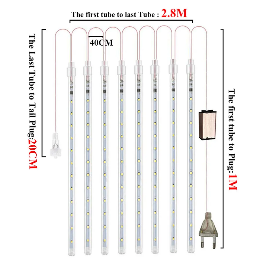 

Christmas Fairy Garland Light Meteor Shower Rain String Light 50CM 8 Tube Wedding Party Drop Icicle Snow Falling Cascading Light