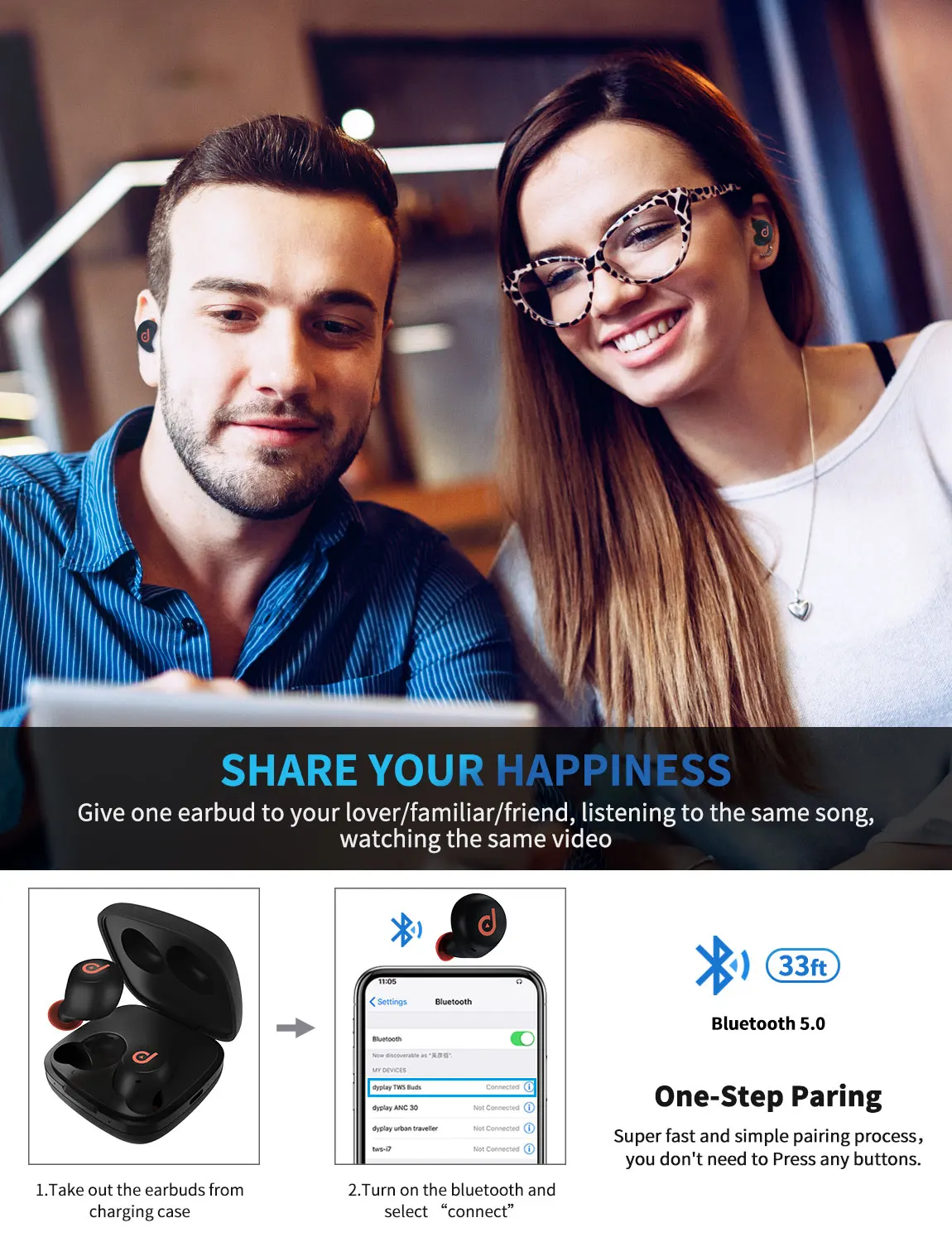 TWS Bluetooth V5.0 aptx Авто сопряжение сенсорное управление наушники истинные беспроводные стерео с наушниками зарядный чехол