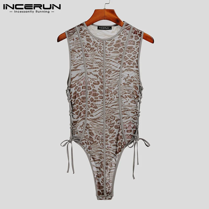 

Новинка 2022, Мужская удобная домашняя одежда INCERUN, комбинезоны, сексуальный удобный дышащий сетчатый комбинезон с микро-проницаемостью и при...