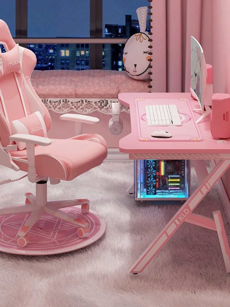 

gaming desk chair set Pink study desk laptop table computer table Chair Combination gamer home live desk bedroom desktop game