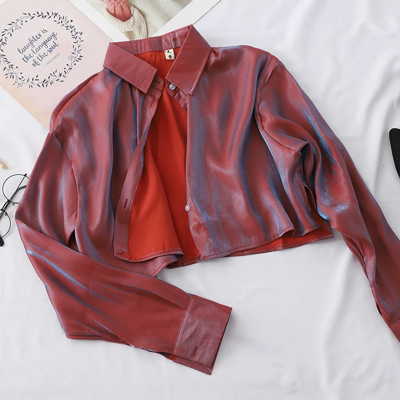 Женская кожаная блузка Heliar Повседневная Блузка с длинными рукавами и пуговицами