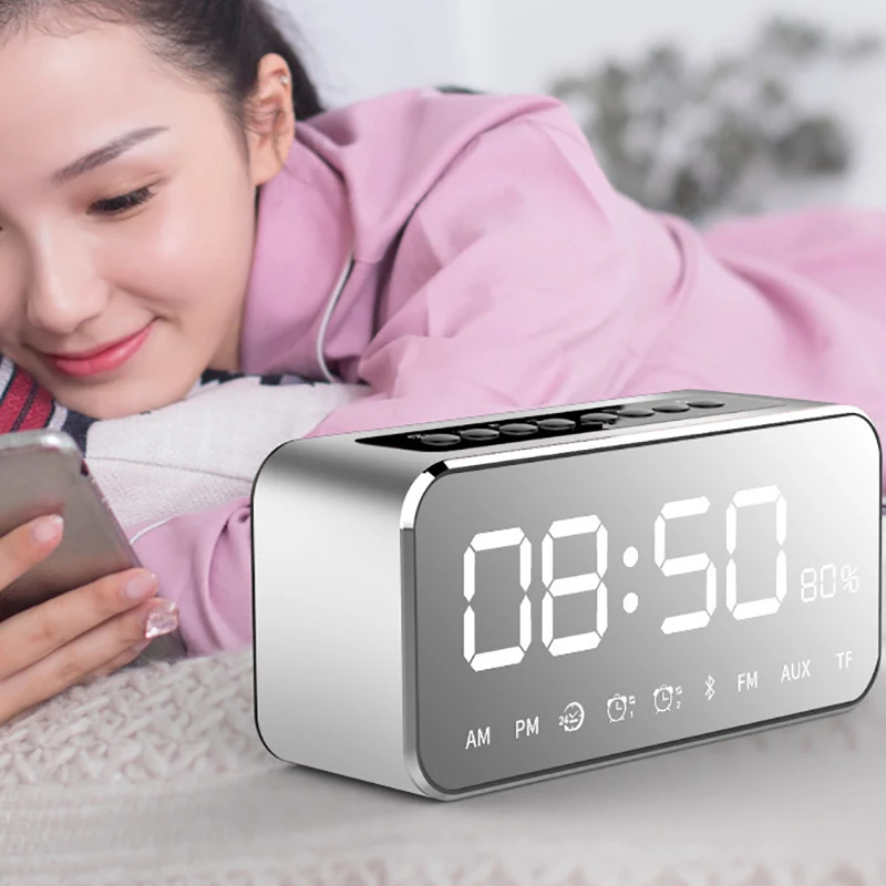 Модные зеркальные настольные часы с Bluetooth динамиком многофункциональные