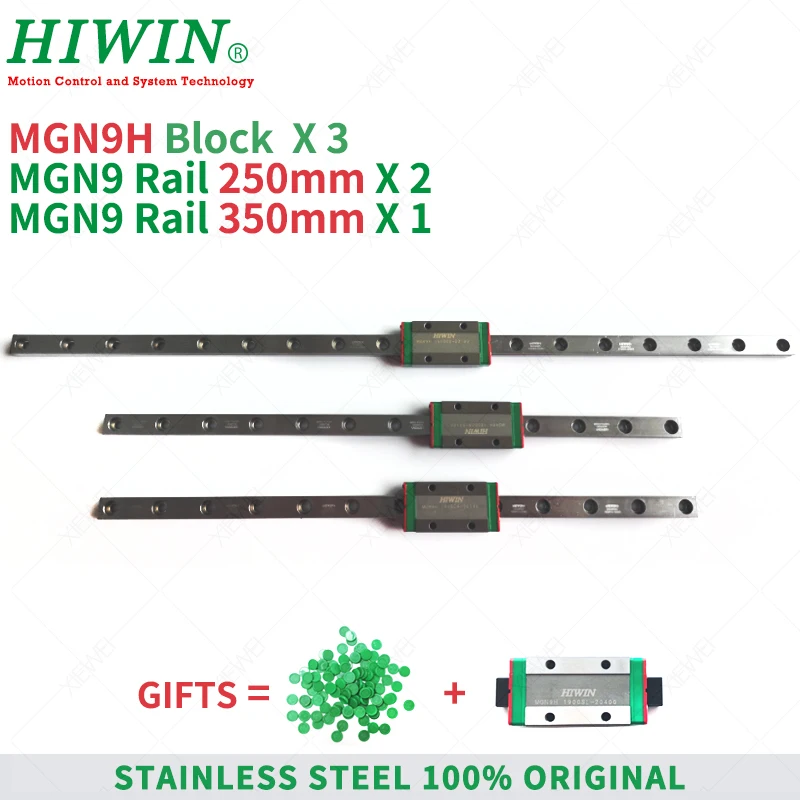 HIWIN из нержавеющей стали MGN9 250 мм 350 мм линейная направляющая с MGN9H направляющие блоки каретки для 3d принтера
