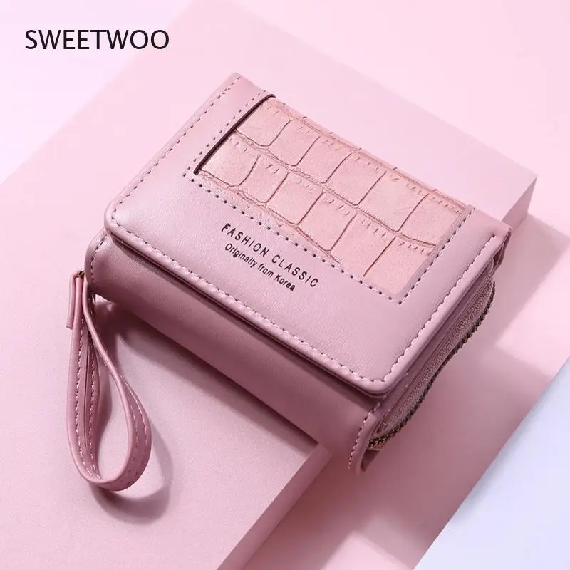Women's PU Leather Card Holder Ladies Short Latch Foldable Coin Purse Card Holder for Girls New Fashion
