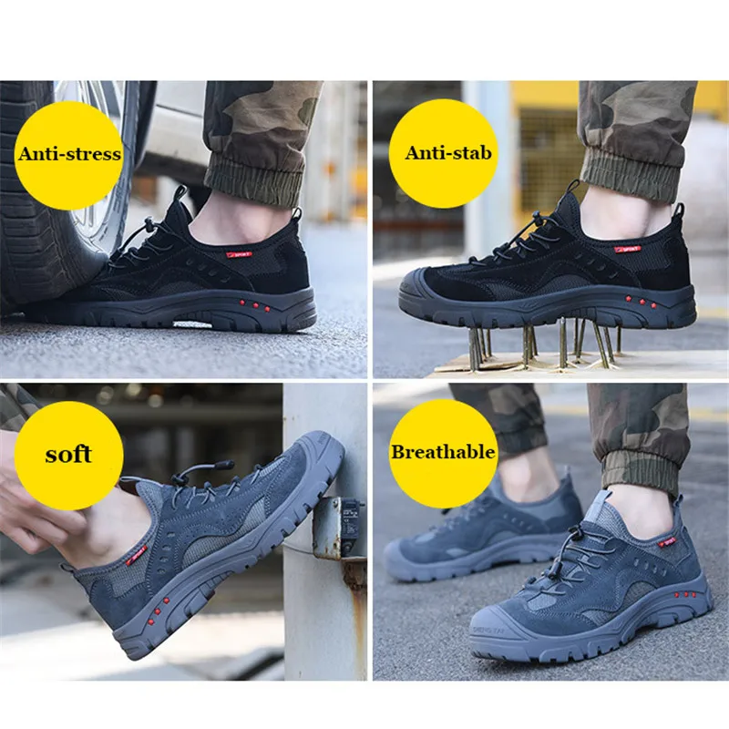 Летние рабочие ботинки мужская обувь со стальным носком дышащая Противоударная