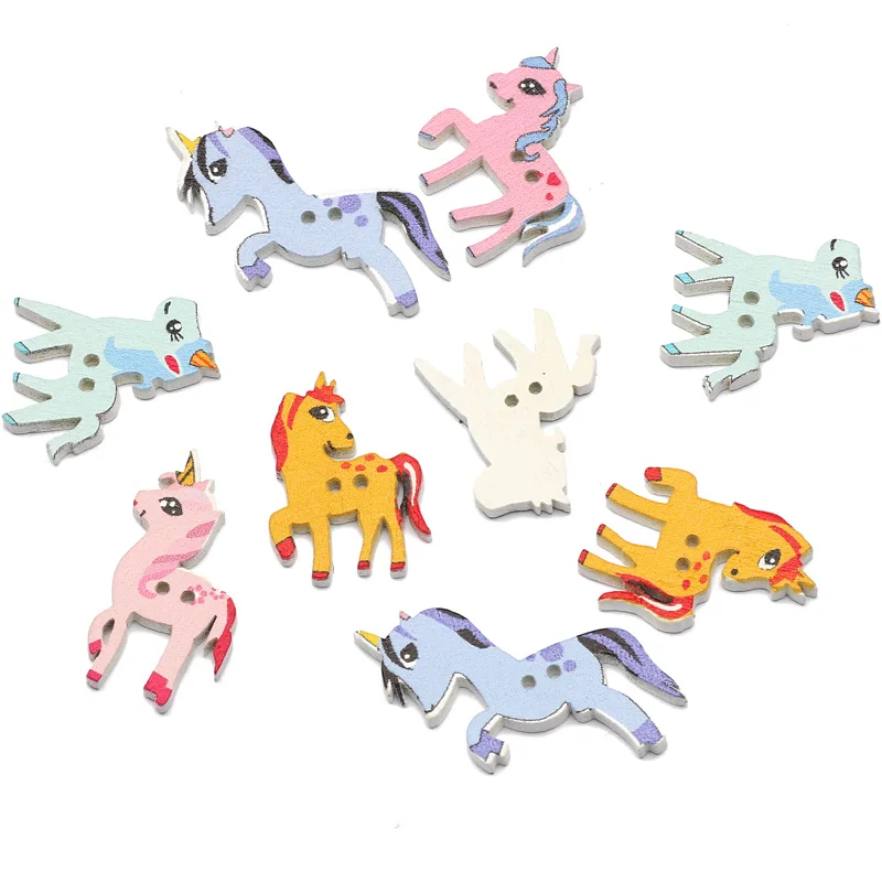 

50Pcs Mixed Unicorn Pattern Wooden Buttons For Baby Clothing Sewing Buttons Crafts Decoration Scrapbooking DIY Accessories