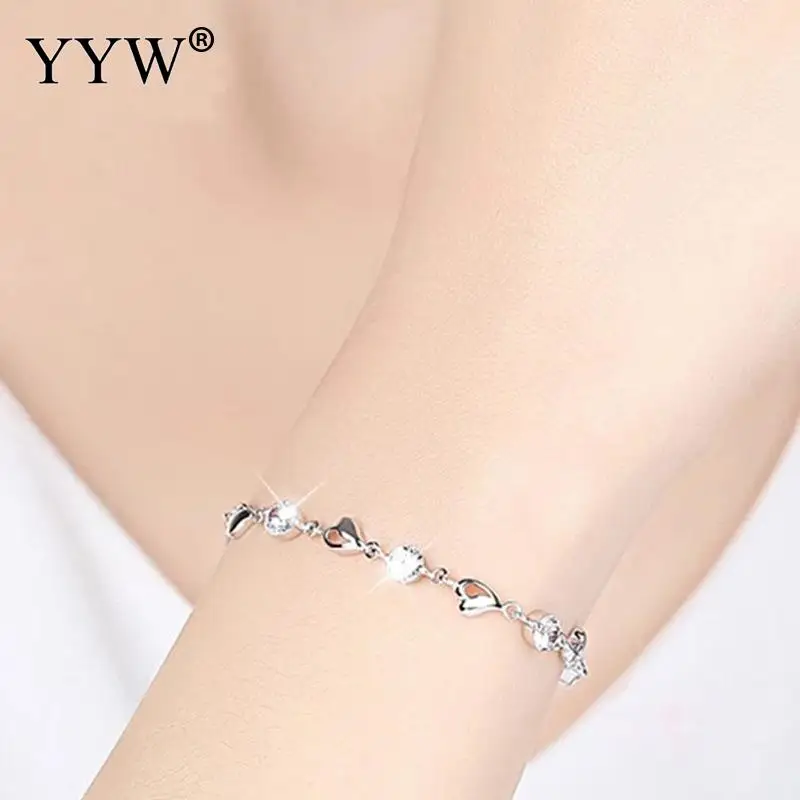 

White Gold Bracelet Heart-Shaped Inlaid Diamond Bracelet Fashion Vintage All-Match Bracelet For Female Daily Wear Or Matching