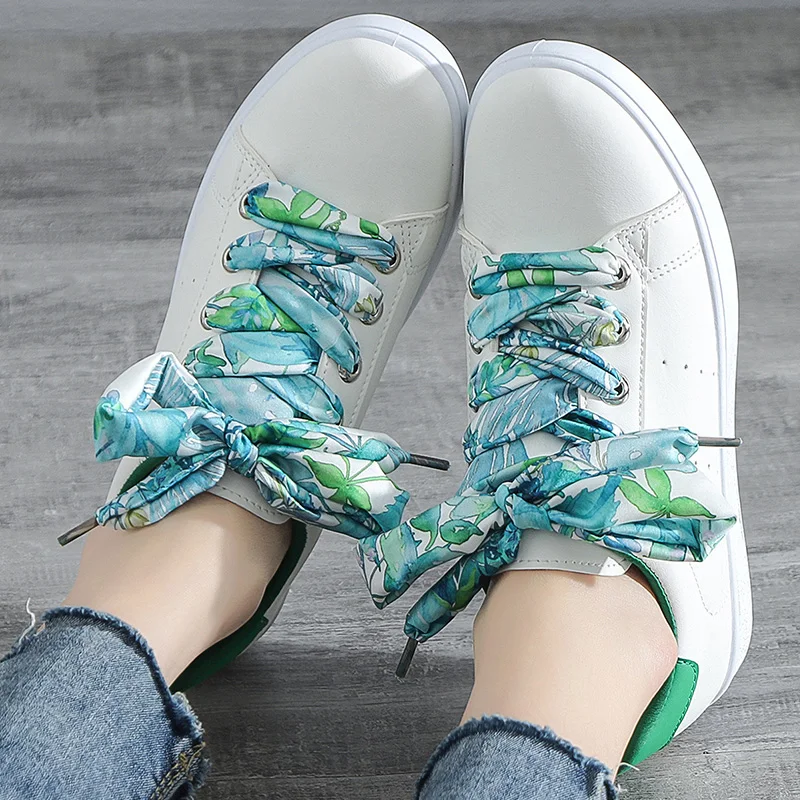 

Women Casual Shoes High Quality Customization Ribbon Design Student White Cyan Breathable Low Cut Non-slip Flat Woman Shoes