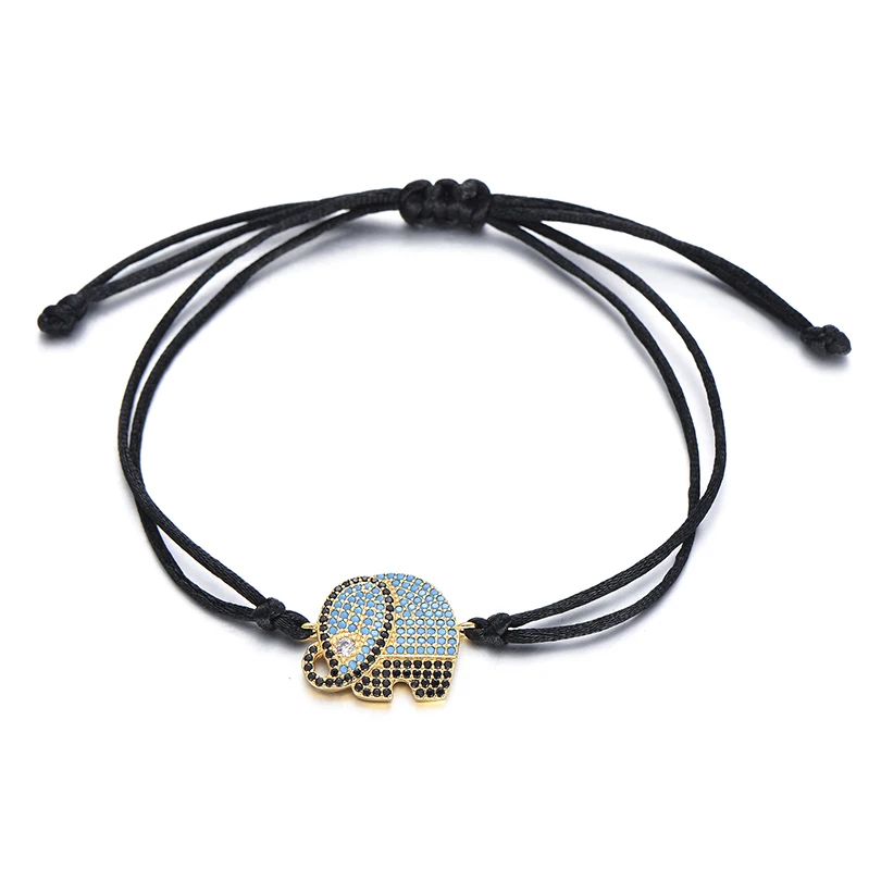 Neovivi кубический цирконий слон шармы браслет ручной работы Красный Черный Веревка