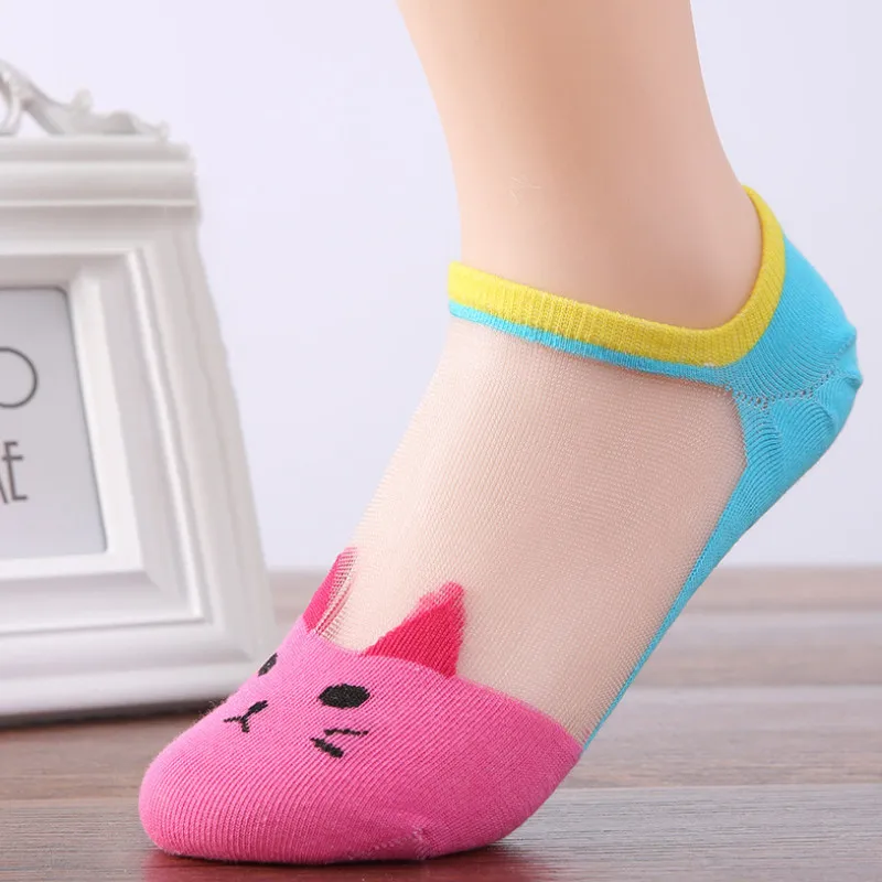 Летние забавные носки medias de mujer милые шелковые невидимые лодочки с Китти