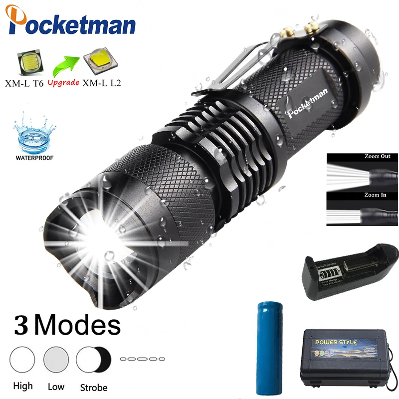 

Mini L2 LED Flashlight Waterproof Brightes Q5 T6 LED Torch Adjustable Focus Zoom Flash Light Lamp Use 14500 or 18650 Battery