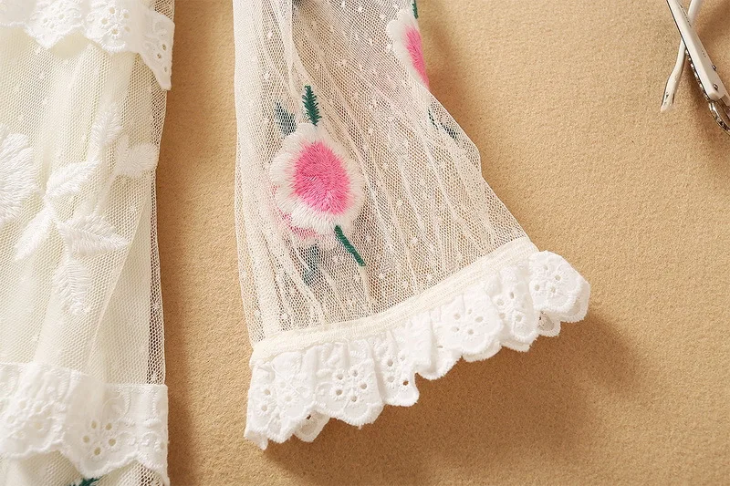 

European and American women's wear 2020 winter new style Embroidery with long sleeves Fashionable gauze dress with flounces