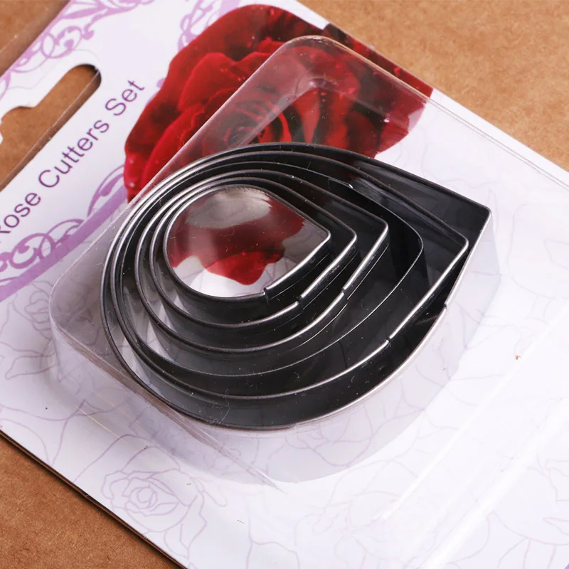 

6Pcs Cake Fondant Mould Baking Accessories Craft Stainless Steel Rose Petal Shape Cutting Mold Kitchen Supplies