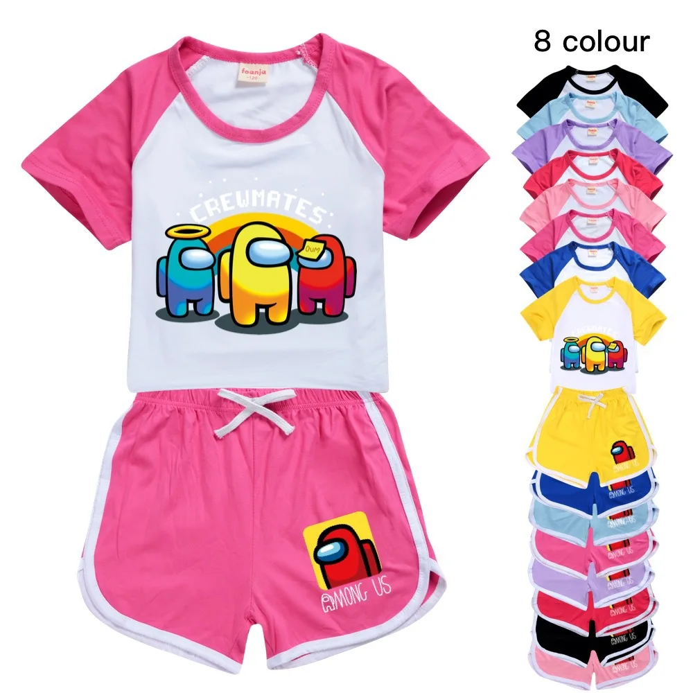 Летний комплект одежды для мальчиков и девочек из нас игры футболки + спортивные
