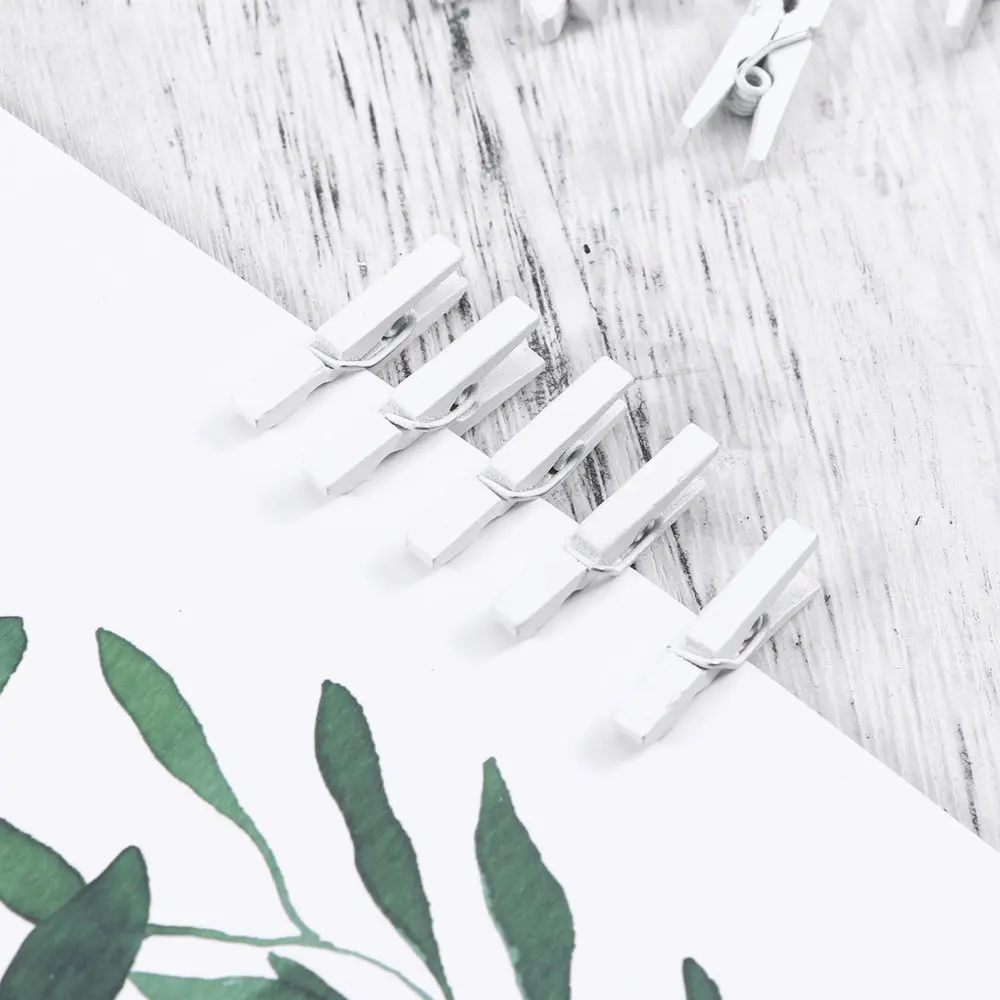 

100pcs White Mini 2.5cm x 0.3cm Wooden Utility Versatile Paper Clips Clothespin Clips Picture Photo Clips Cable Clips Pictures