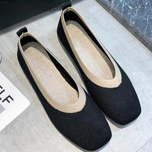 Балетки женские с квадратным носком, дышащие, вязаные, Мокасины, с закрытым носком, разноцветные, hy751