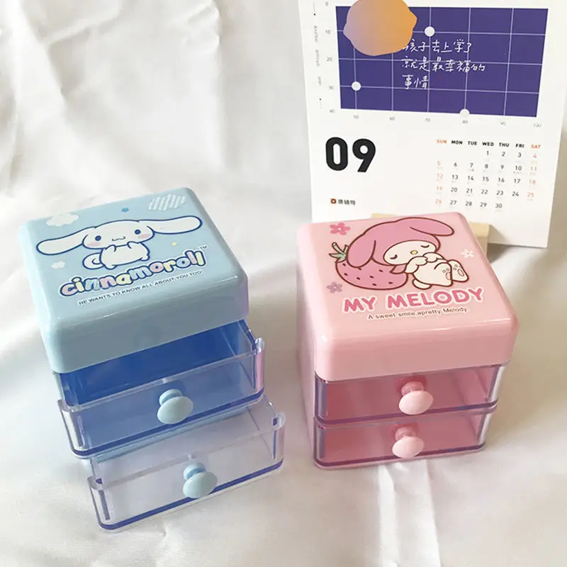 

Storage Box Plastic Cute Cartoon Square Double Transparent Drawer Desktop Small Objects Finishing Box Stationery Storage Box